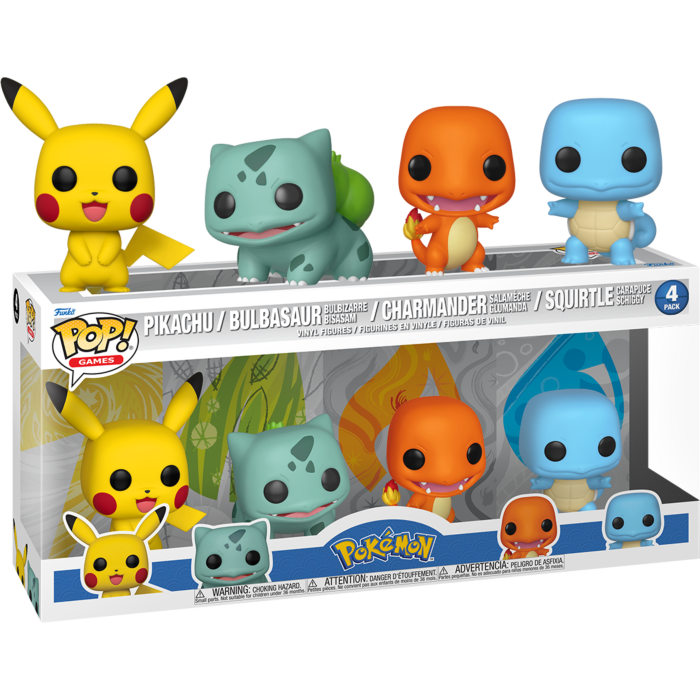 Funko Pop! Pokemon - Pikachu, Bulbasaur, Charmander & Squirtle (Starters) - 4-Pack