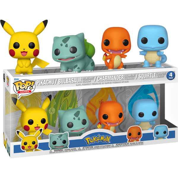 Funko Pop! Pokemon - Pikachu, Bulbasaur, Charmander & Squirtle (Starters) - 4-Pack