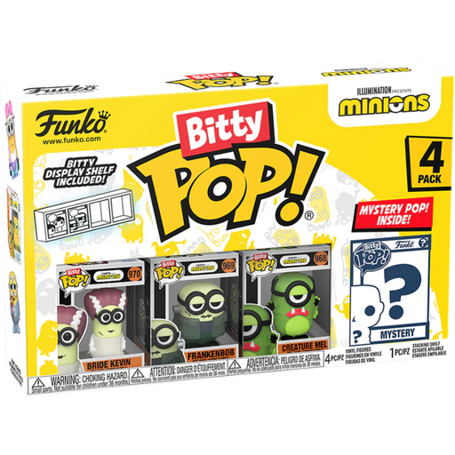 Funko Pop! Minions - Bride Kevin, Frankenbob, Creature Mel & Mystery Bitty - 4 Pack - Pop Basement