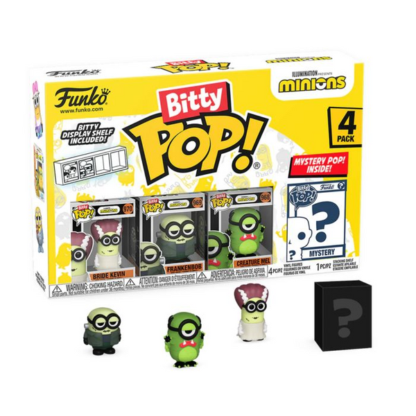 Funko Pop! Minions - Bride Kevin, Frankenbob, Creature Mel & Mystery Bitty - 4 Pack - Pop Basement