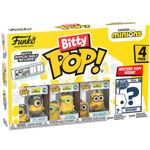 Funko Pop! Minions - Eye Matie, Au Naturel, Cro-Minion & Mystery Bitty - 4 Pack - Pop Basement