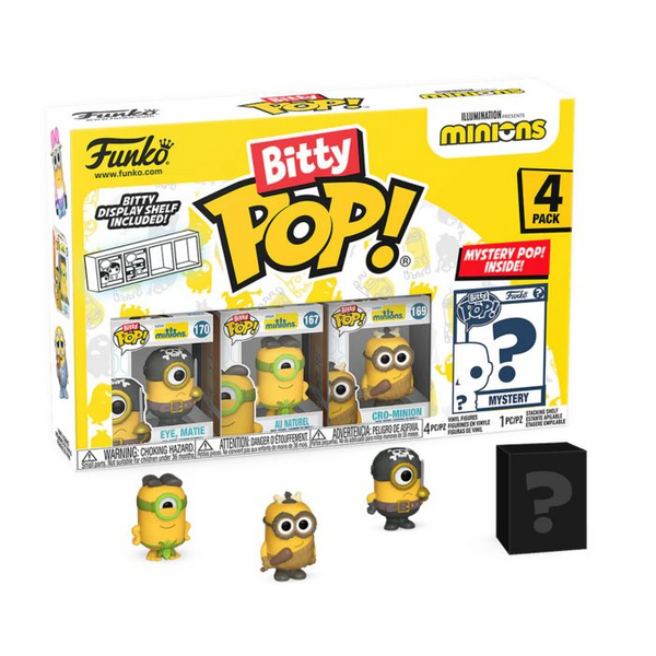 Funko Pop! Minions - Eye Matie, Au Naturel, Cro-Minion & Mystery Bitty - 4 Pack - Pop Basement