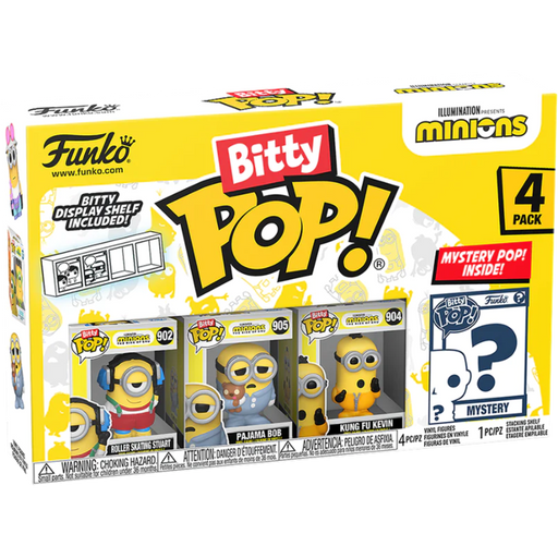 Funko Pop! Minions - Roller Skating Stuart, Pajama Bob, Kung Fu Kevin & Mystery Bitty - 4 Pack - Pop Basement