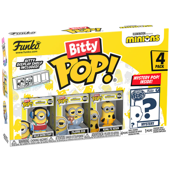 Funko Pop! Minions - Roller Skating Stuart, Pajama Bob, Kung Fu Kevin & Mystery Bitty - 4 Pack - Pop Basement