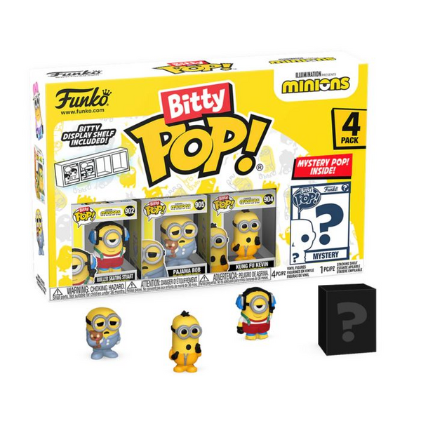 Funko Pop! Minions - Roller Skating Stuart, Pajama Bob, Kung Fu Kevin & Mystery Bitty - 4 Pack - Pop Basement