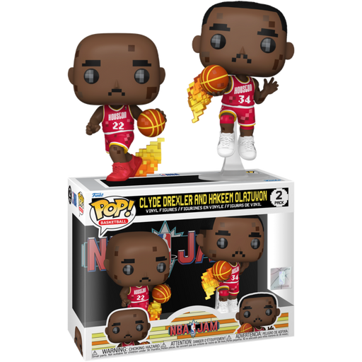 Funko Pop! NBA Basketball: Jam - Clyde Drexler & Hakeem Olajuwon 8-Bit - 2-Pack - Pop Basement