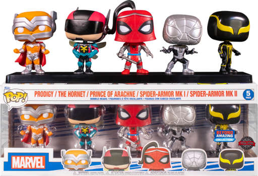 Funko Pop! Spider-Man - Prodigy, The Hornet, Prince of Arachne, Spider-Armor Mk I & Spider-Armor Mk II - 5-Pack - Pop Basement