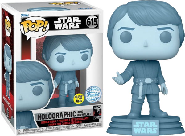 Funko Pop! Star Wars Episode VI: Return of the Jedi - Holographic Luke Skywalker 40th Anniversary Glow in the Dark #615 - Pop Basement