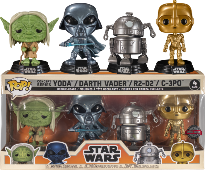 Funko Pop! Star Wars - Yoda, C-3PO, Darth Vader & R2-D2 Ralph McQuarrie Concept Series - 4-Pack - Pop Basement