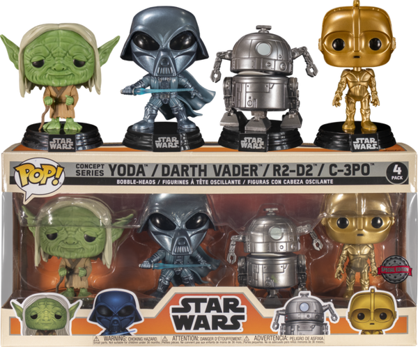 Funko Pop! Star Wars - Yoda, C-3PO, Darth Vader & R2-D2 Ralph McQuarrie Concept Series - 4-Pack - Pop Basement