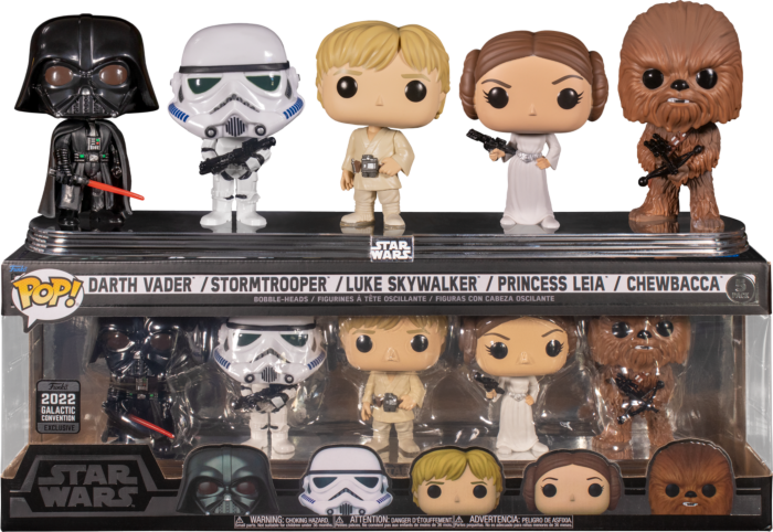 Funko Pop! Star Wars - Darth Vader, Stormtrooper, Chewbacca, Princess Leia & Luke Skywalker 5-Pack (2022 Galactic Convention Exclusive) - Pop Basement