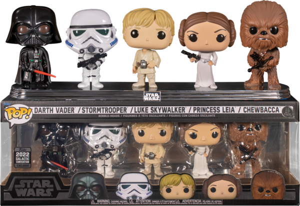 Funko Pop! Star Wars - Darth Vader, Stormtrooper, Chewbacca, Princess Leia & Luke Skywalker 5-Pack (2022 Galactic Convention Exclusive) - Pop Basement