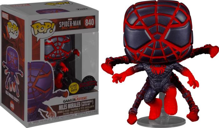 Funko Pop! Marvel's Spider-Man: Miles Morales - Miles Morales in Programmable Matter Suit Jumping Glow in the Dark #840 - Pop Basement