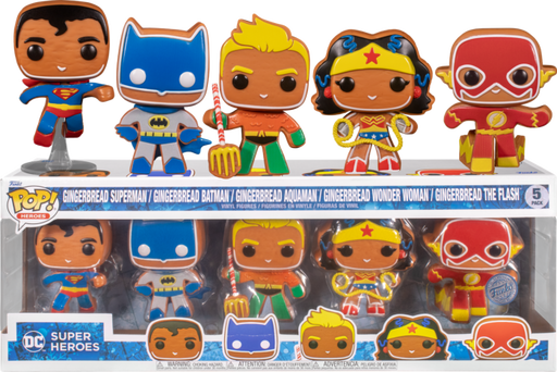 Funko Pop! DC Super Heroes - Gingerbread Batman, Aquaman, Superman, The Flash & Wonder Woman - 5-Pack - Pop Basement