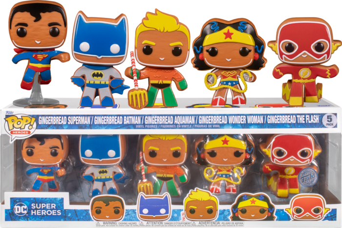 Funko Pop! DC Super Heroes - Gingerbread Batman, Aquaman, Superman, The Flash & Wonder Woman - 5-Pack - Pop Basement
