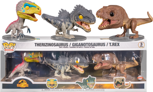 Funko Pop! Jurassic World: Dominion - Therizinosaurus, Giganotosaurus & T-Rex - 3-Pack - Pop Basement