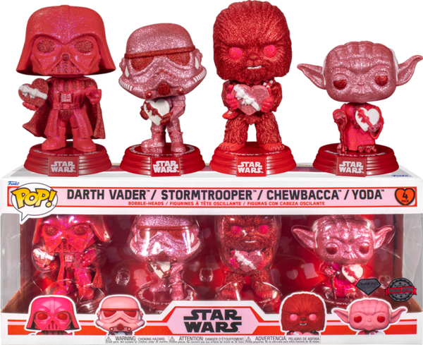 Funko Pop! Star Wars - Yoda, Chewbacca, Darth Vader & Stormtrooper Valentine's Day Diamond Glitter - 4-Pack - Pop Basement