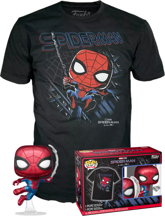 Funko Pop! Spider-Man: No Way Home - Spider-Man Diamond Glitter - Vinyl Figure & T-Shirt Box Set - Pop Basement