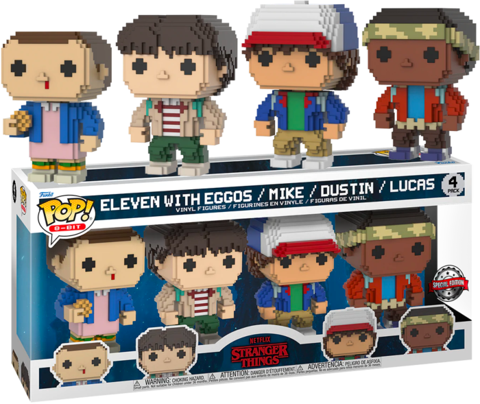 Funko Pop! Stranger Things - Dustin, Lucas, Mike & Eleven with Eggos 8-Bit - 4-Pack - Pop Basement