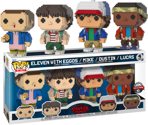 Funko Pop! Stranger Things - Dustin, Lucas, Mike & Eleven with Eggos 8-Bit - 4-Pack - Pop Basement