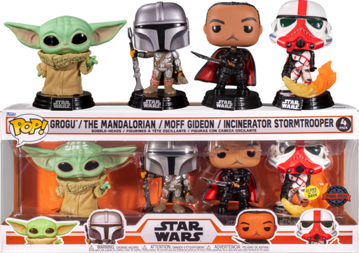 Funko Pop! Star Wars: The Mandalorian - The Mandalorian, Moff Gideon, Grogu (The Child) & Incinerator Stormtrooper - 4-Pack - Pop Basement