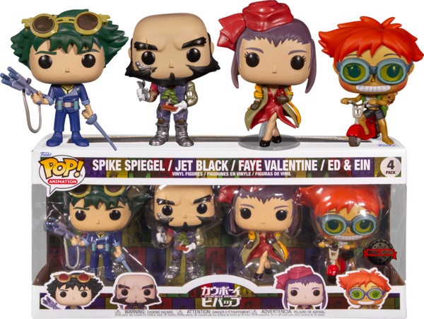 Funko Pop! Cowboy Bebop - Spike Spiegel, Jet Black, Faye Valentine, Ed & Ein - 4-Pack - Pop Basement