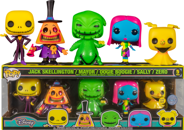 Funko Pop! The Nightmare Before Christmas - Jack Skellington, Sally, Mayor, Oogie Boogie & Zero Blacklight - 5-Pack - Pop Basement