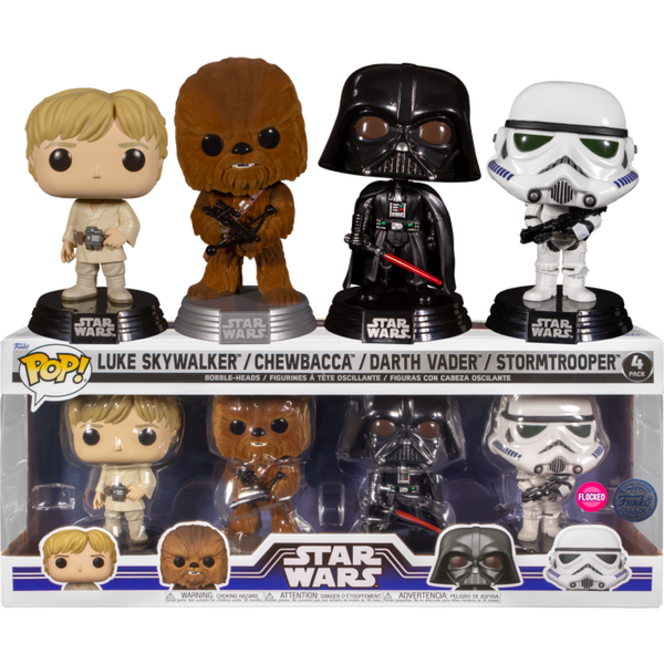 Funko Pop! Star Wars - Luke, Chewbacca, Darth Vader & Stormtrooper Flocked - 4-Pack - Pop Basement