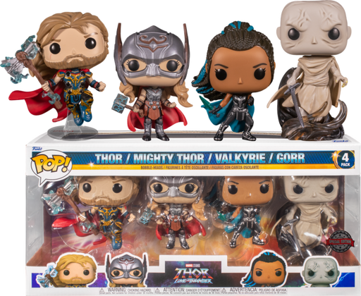 Funko Pop! Thor 4: Love and Thunder - Thor, Mighty Thor, Gorr & Valkyrie - 4-Pack - Pop Basement