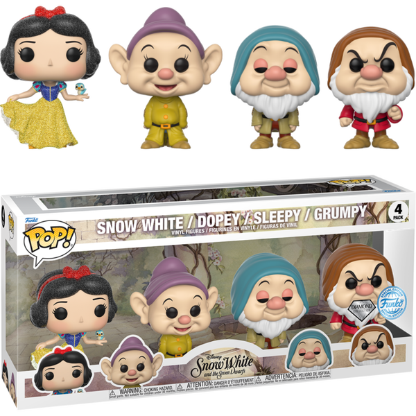 Funko Pop! Snow White and the Seven Dwarfs (1937) - Dopey, Sleepy, Doc & Snow White Diamond Glitter - 4-Pack - Pop Basement