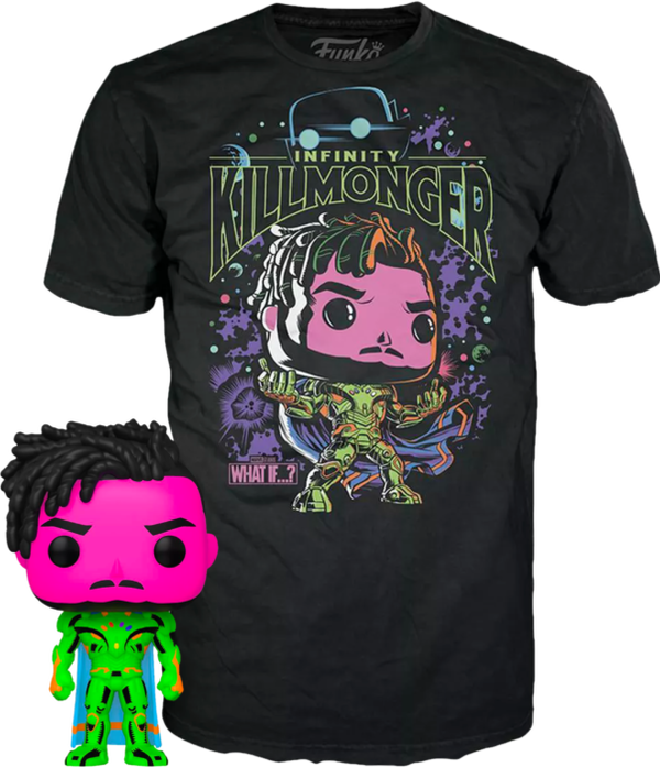 Funko Pop! What If… - Infinity Killmonger Blacklight - Vinyl Figure & T-Shirt Box Set - Pop Basement