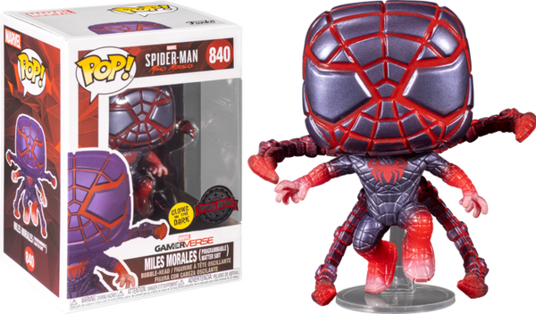 Funko Pop! Marvel's Spider-Man: Miles Morales - Miles Morales in Programmable Matter Suit Jumping Glow in the Dark #840 - Pop Basement