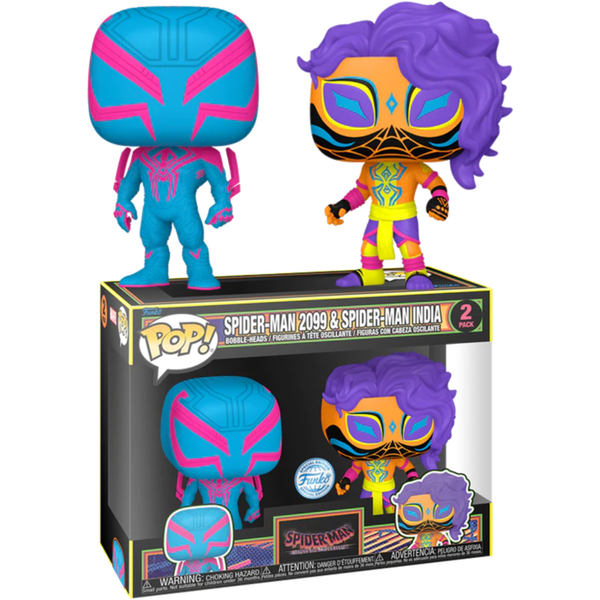 Funko Pop! Spider-Man: Across the Spider-Verse - Spider-Man 2099 & Spider-Man India Blacklight - 2-Pack - Pop Basement