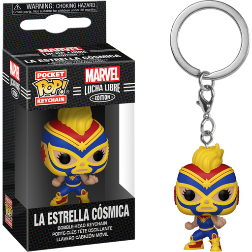 Funko Pocket Pop! Keychain - Marvel: Lucha Libre Edition - La Estrella Cosmica Captain Marvel - Pop Basement