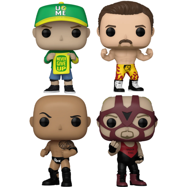 Funko Pop! WWE - John Cena, Rick Rude, The Rock & Vader Pop! Vinyl Bundle (Set of 4) - Pop Basement