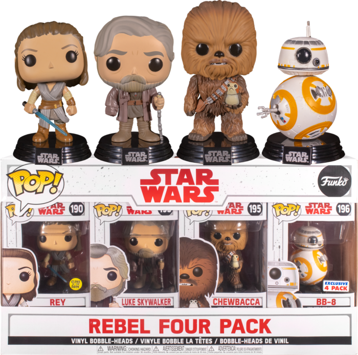 Funko Pop! Star Wars Episode VIII: The Last Jedi - Rey, Luke Skywalker, Chewbacca & BB-8 Rebel - 4-Pack - Pop Basement