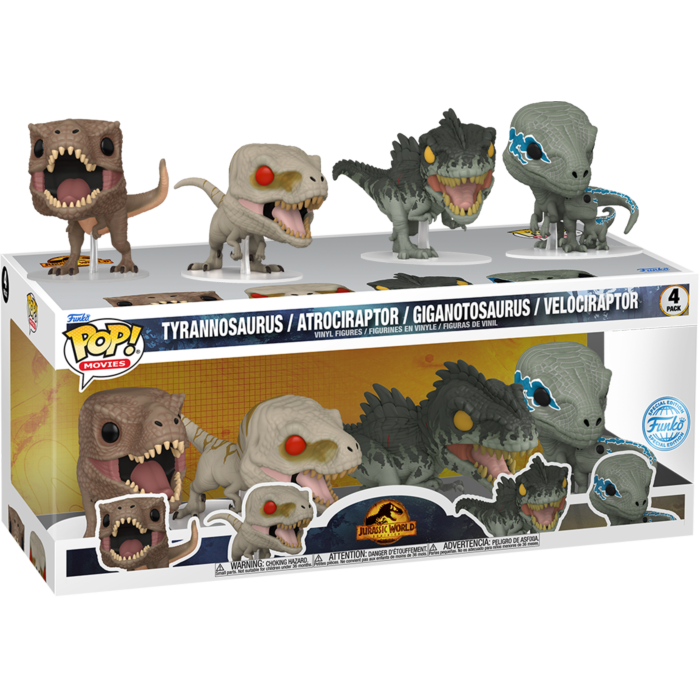 Funko Pop! Jurassic World: Dominion - Tyrannosaurus, Atrociraptor, Giganotosaurus & Velociraptor - 4-Pack - Pop Basement