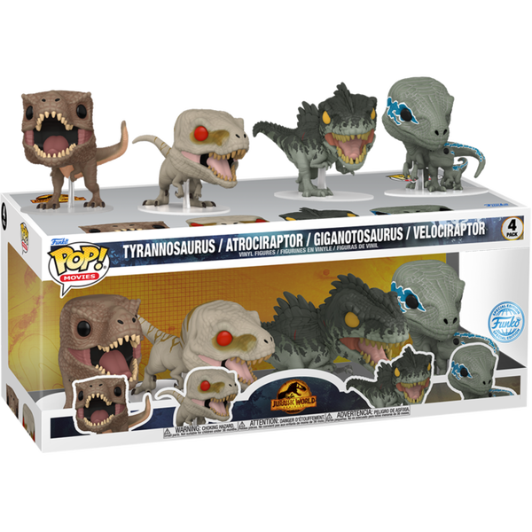Funko Pop! Jurassic World: Dominion - Tyrannosaurus, Atrociraptor, Giganotosaurus & Velociraptor - 4-Pack - Pop Basement