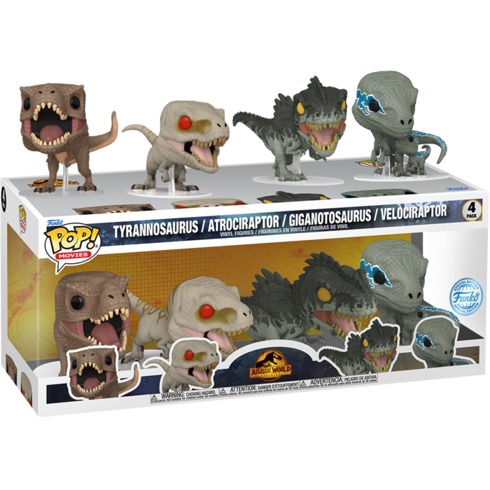 Funko Pop! Jurassic World: Dominion - Tyrannosaurus, Atrociraptor, Giganotosaurus & Velociraptor - 4-Pack - Pop Basement