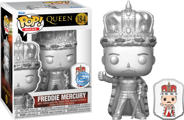 Funko Pop! Queen - Freddie Mercury Platinum Metallic with Enamel Pin #184 - Pop Basement