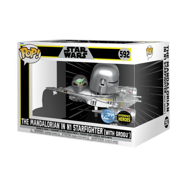 Funko Pop! Rides - Star Wars: The Mandalorian - The Mandalorian in N1 Starfighter (with Grogu) #592 - Pop Basement