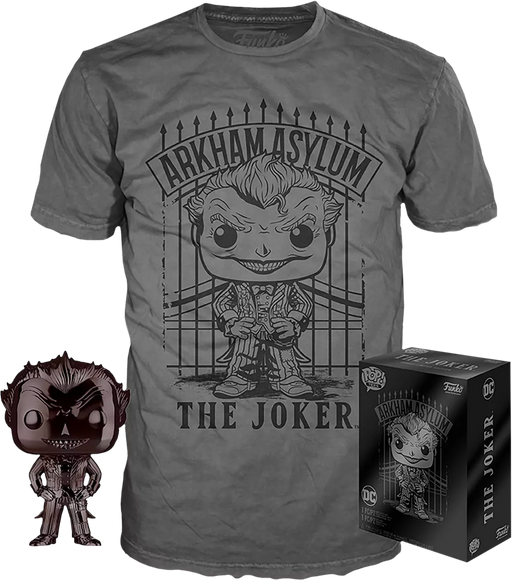 Funko - Batman: Arkham Asylum - The Joker Black Chrome - Vinyl Figure & T-Shirt Box Set - Pop Basement