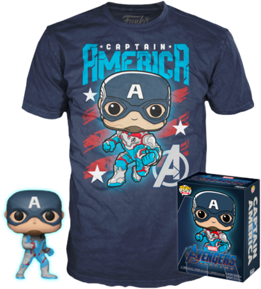 Funko - Avengers 4: Endgame - Captain America Glow in the Dark - Vinyl Figure & T-Shirt Box Set - Pop Basement